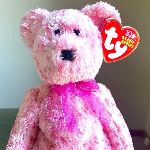 2002 4577 Valentine's Pink Smitten Retired Ty Beanie Baby Teddy Bear Plush MWMT - Picture 1 of 7